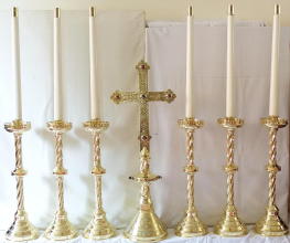 High Altar Set of Candlesticks and Altar Cross